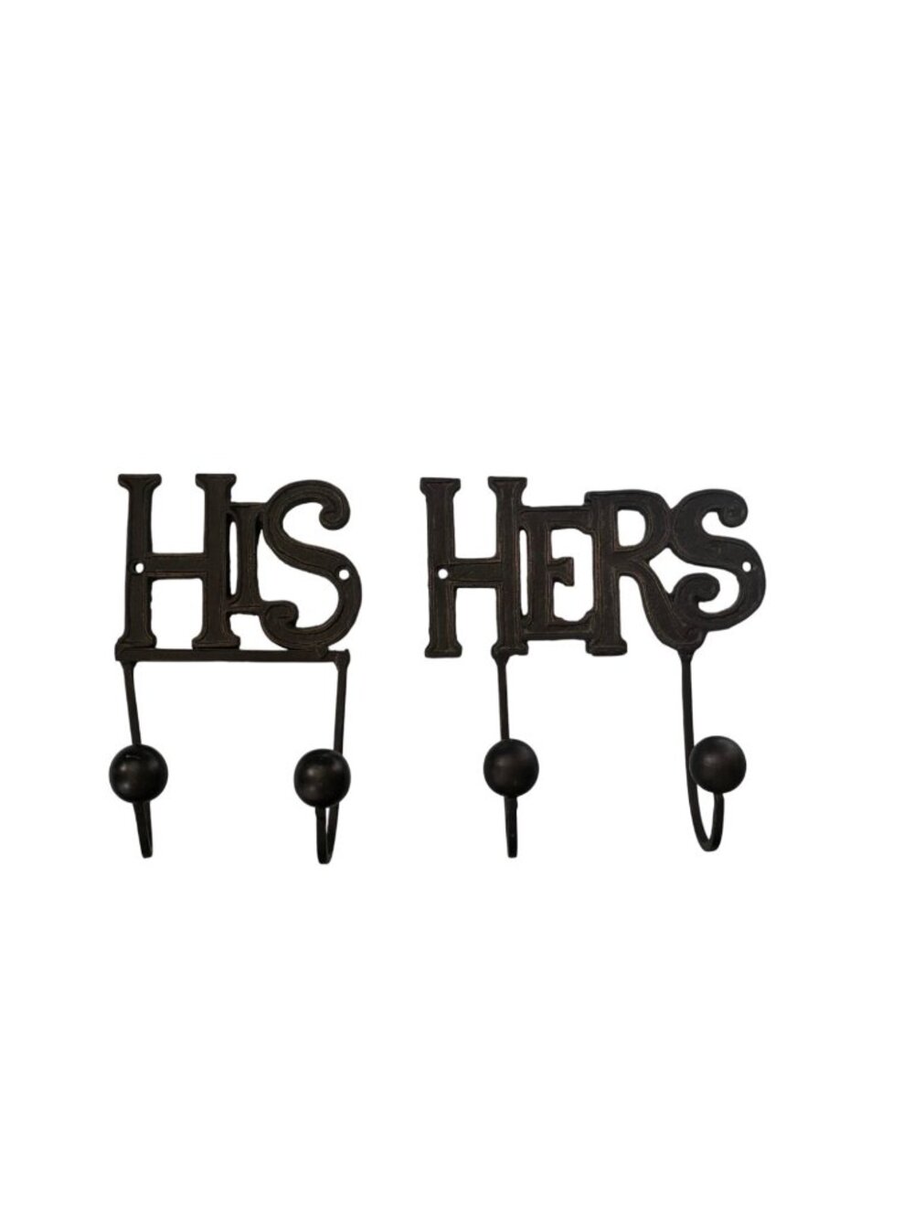 VINTAGE His & Hers Cast Iron Wall Hooks Black Double Hooks Bathroom Towel Rustic